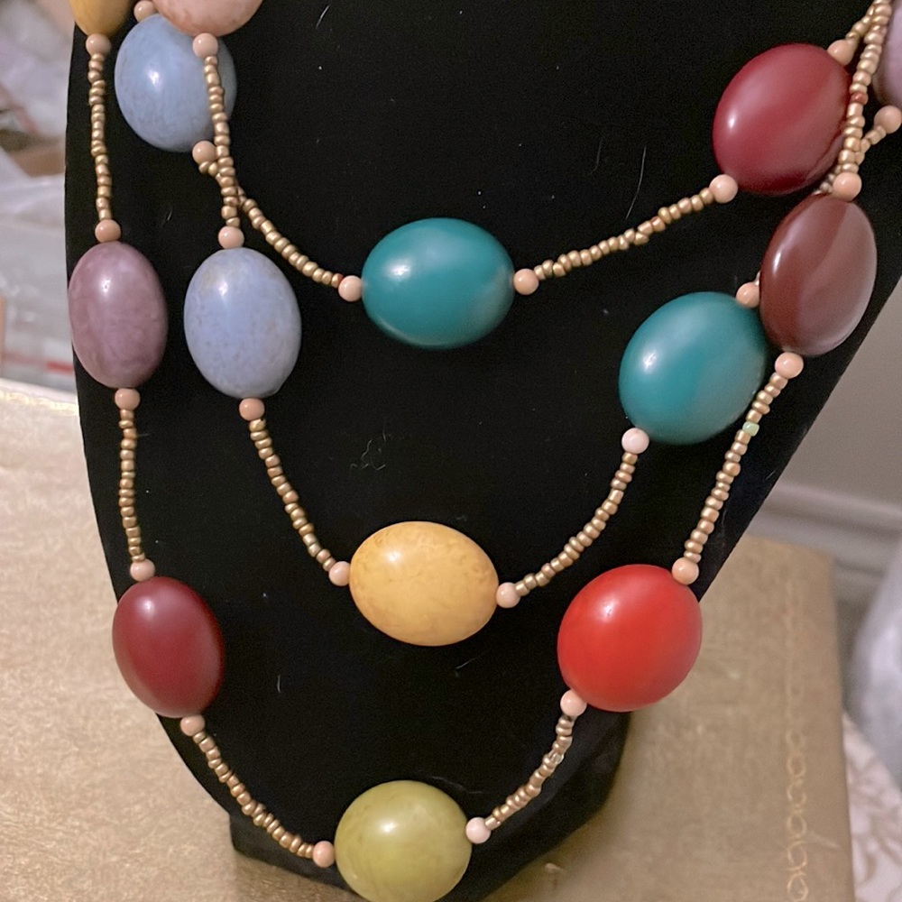 Multi-Colored Stone and Bead Long Necklace